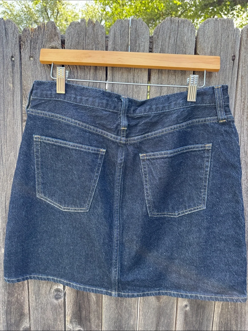 J. Crew Dark Blue Denim Mini Skirt with Gold Rivet Accents